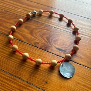 Handmade sandalwood and mother of pearl shell necklace
